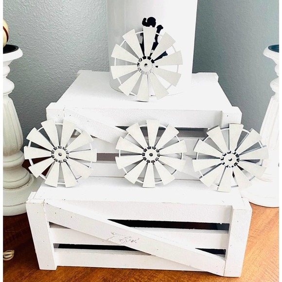 Set of 4 Handmade Farmhouse Inspired Wood Windmill Coasters (WC) - Picture 3 of 3